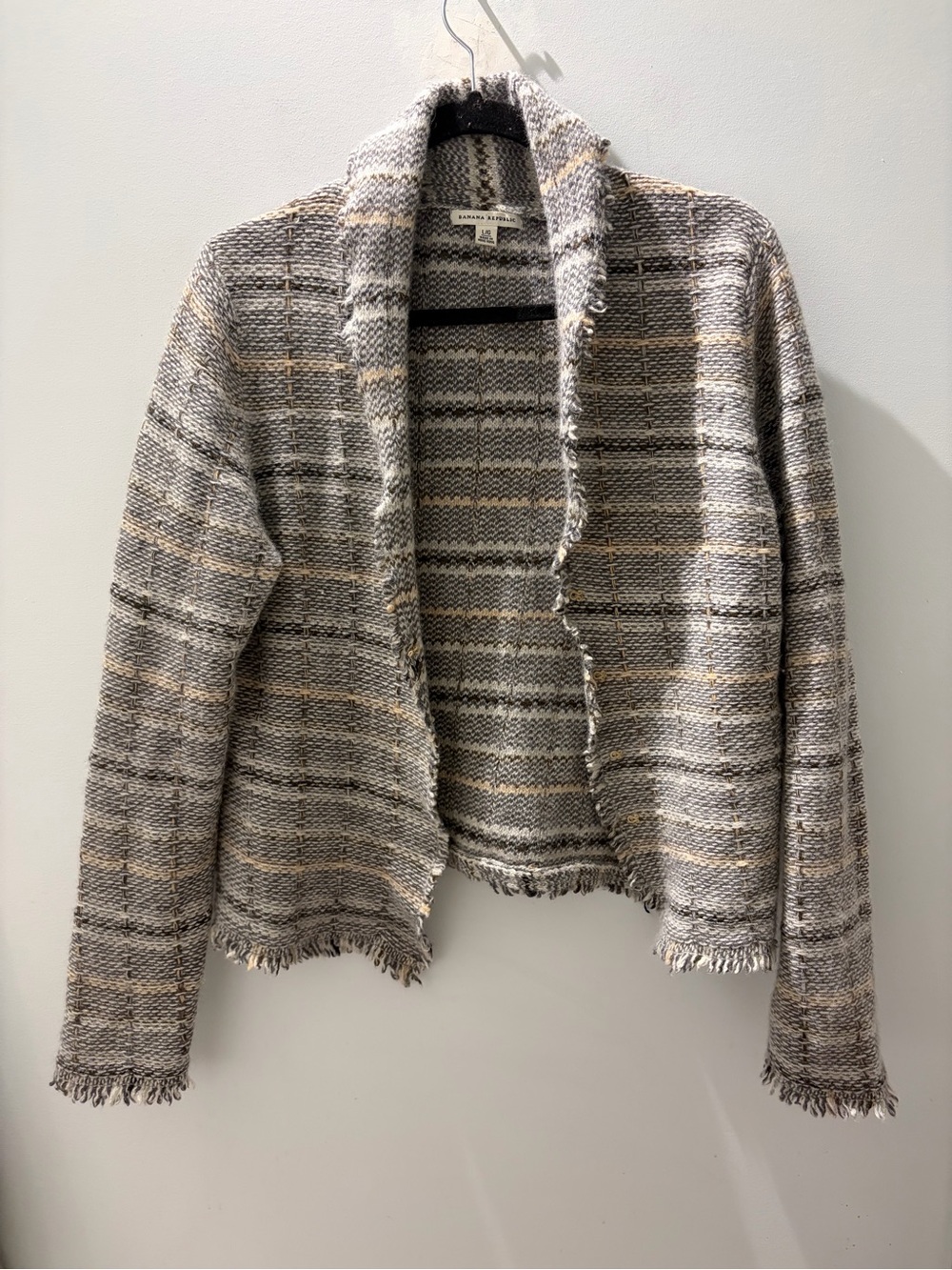 Banana Republic Wool Angora Fringe Blazer Cardigan L - Picture 3 of 7